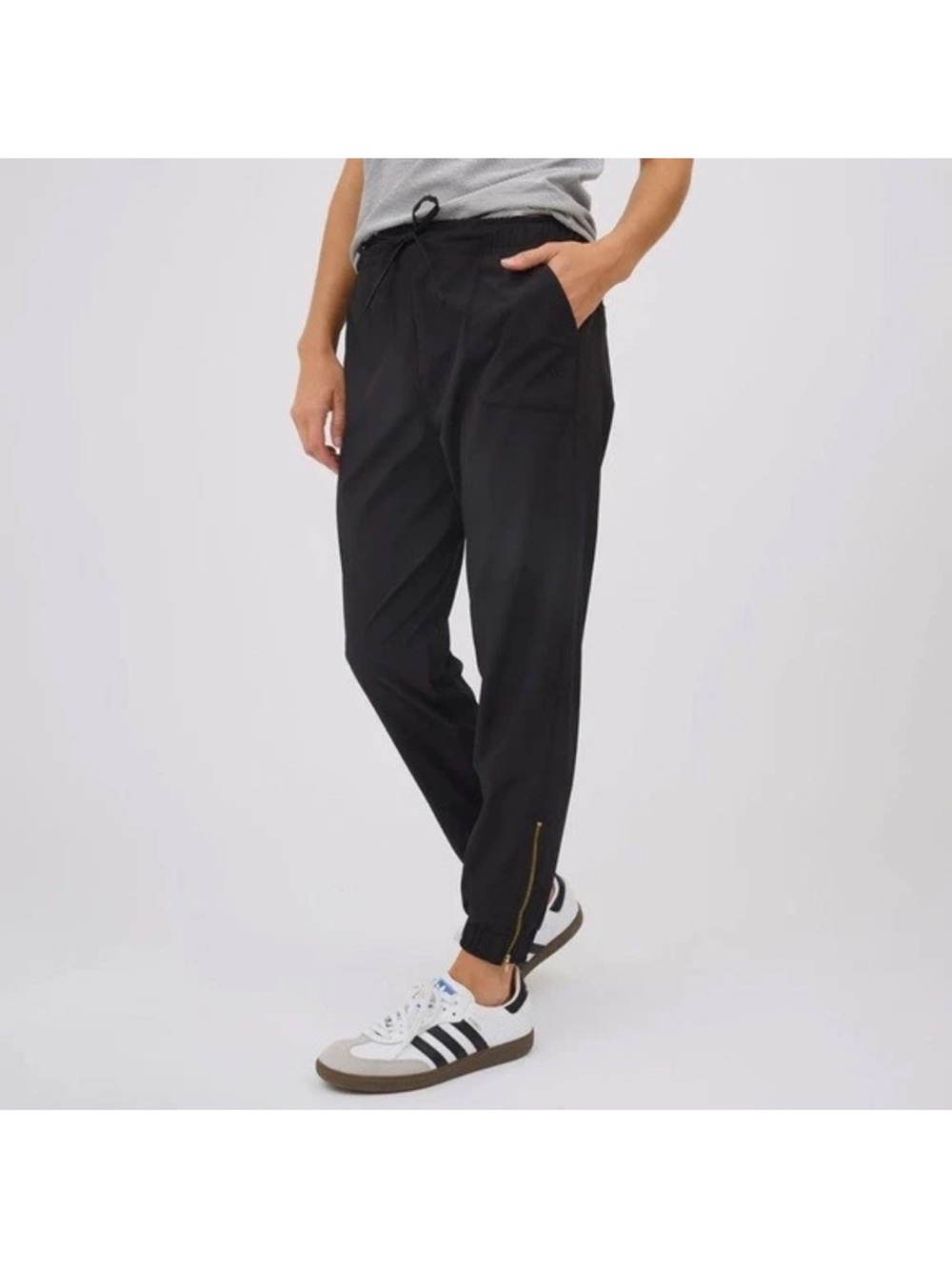 Albion Black Jogger Pants with Ankle Zip Detail